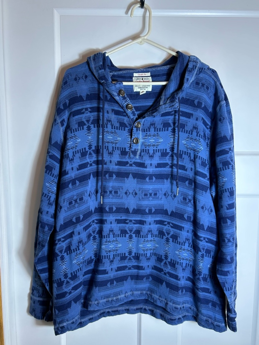 Lucky Brand Men’s XL Pullover Hooded 1/4 Button Sweatshirt Blue 6003